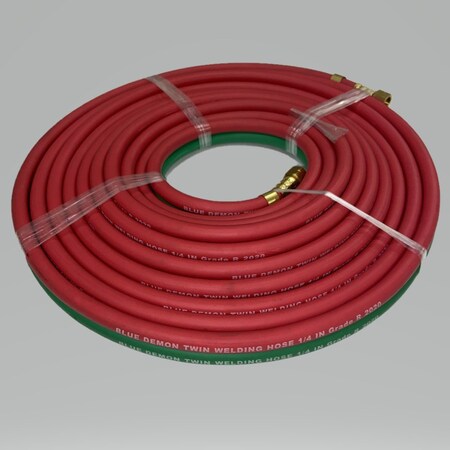 Blue Demon TWIN GAS WELDING HOSE, GRADE R, 1/4 IN X 25 FT, BB FITTINGS BDGH-R14-25BB